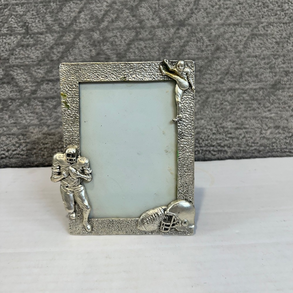 Vintage Football Player Picture Frame Silver Tone Pewter Metal